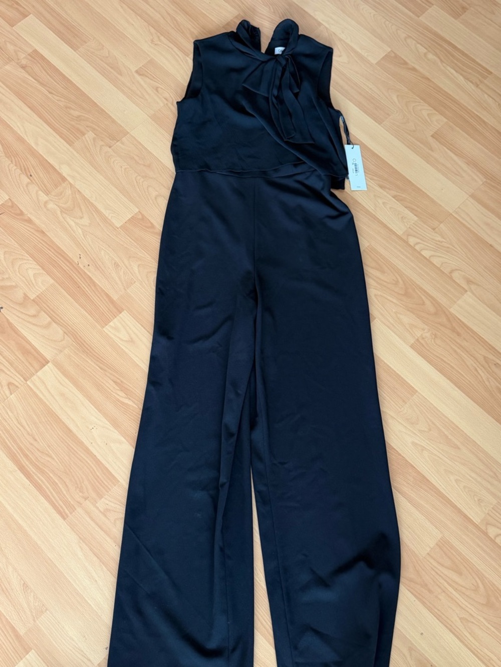 Calvin Klein Black Sleeveless Wide-Leg Jumpsuit with Neck Tie